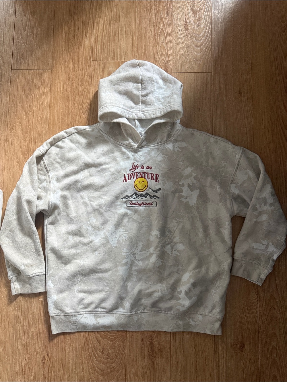 Kids Cream Camo Hoodie with 'Life is an Adventure' Graphic